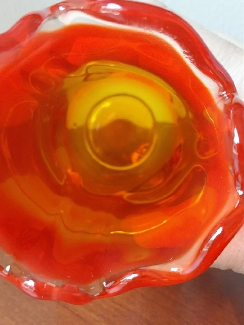 Hand-Blown Amborina Viking Glass Vase with Ruffled Rim
